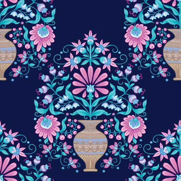 Tradition motif mughal, fleurs fantaisie — Image vectorielle