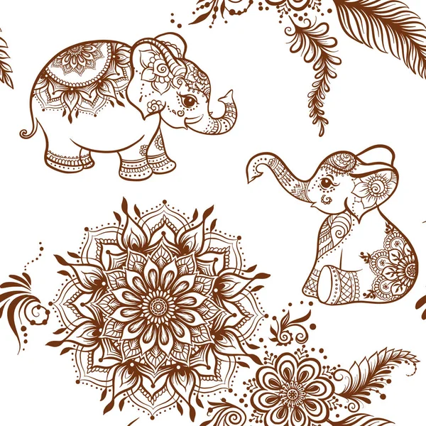 Éléphant de style ethnique oriental, ornement traditionnel indien au henné . — Image vectorielle