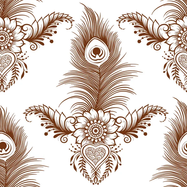 Перья павлина mehendi, традиционный индийский орнамент хны . — стоковый вектор