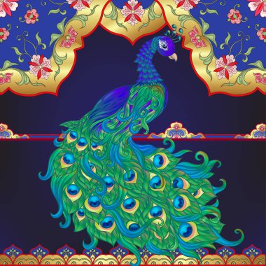 Tavuskuşu ve doğu etnik motifi, geleneksel Müslüman süsü.