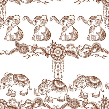 Doğu etnik tarzında fil, geleneksel Hint kınası süsü..