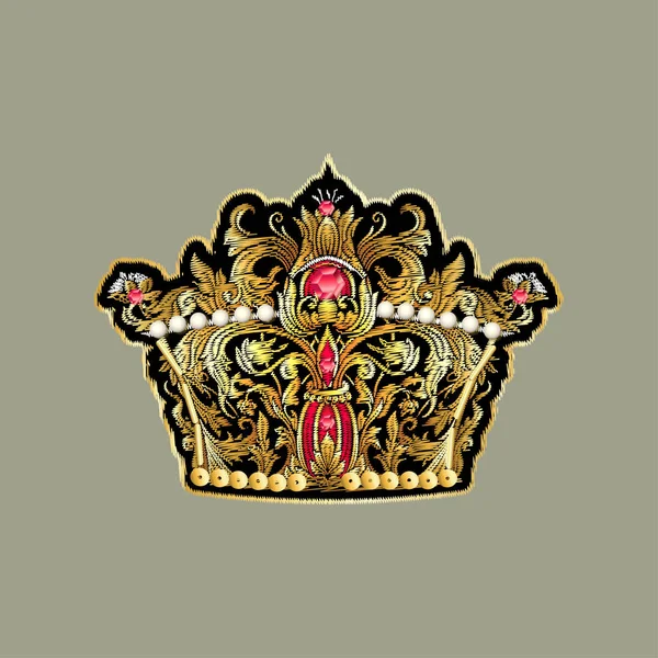 Hermoso parche corona rey de oro . — Vector de stock