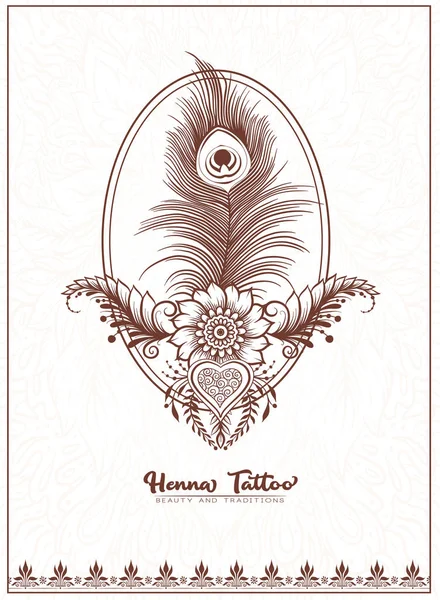 Hagyományos indiai henna tetoválás pávatollal. — Stock Vector