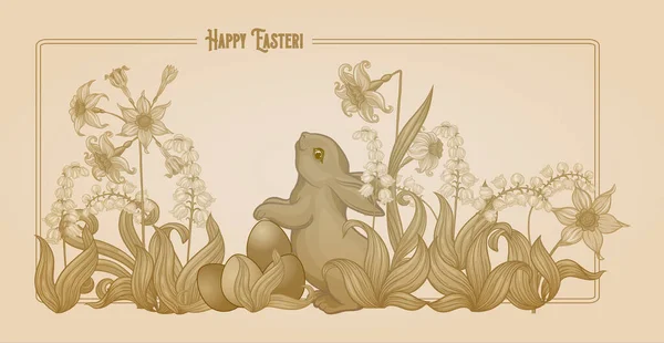 Glad påsk Mall vykort, affisch med hare — Stock vektor