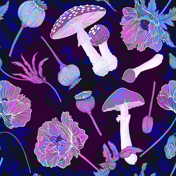 Безшовний візерунок, фон з дивовижними, галюциногенними рослинами — стоковий вектор