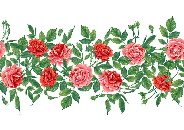 Modello senza cuciture con fiori di rose rosse — Vettoriale Stock