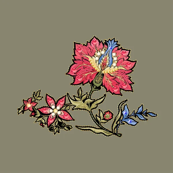 Фентезійні квіти в ретро, вінтажному, джакобському стилі вишивки . — стоковий вектор