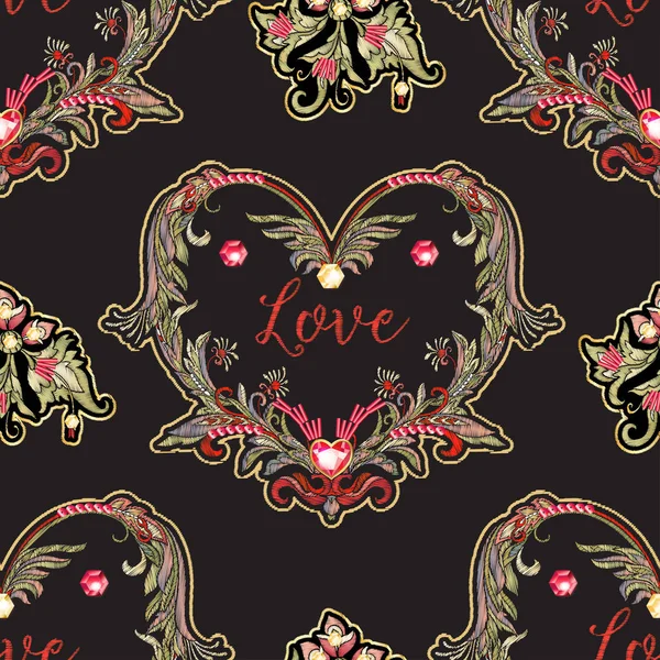 Patch amour brodé en forme de coeur — Image vectorielle