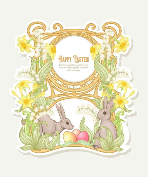 Plantilla de Pascua feliz postal, póster con liebre — Archivo Imágenes Vectoriales