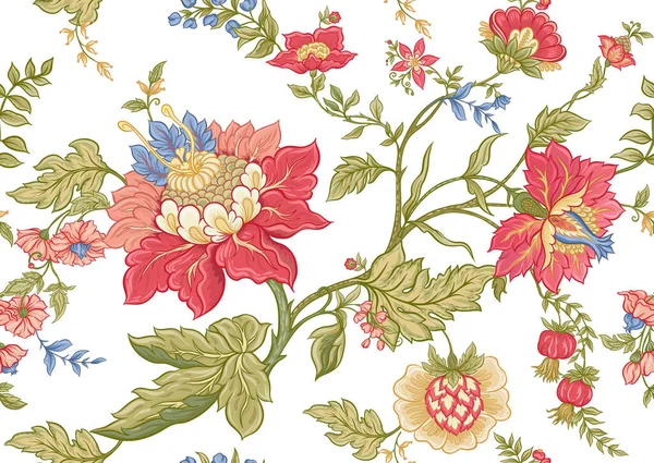 Бесшовный узор со стилизованными декоративными цветами в ретро, винтажном стиле. — стоковый вектор