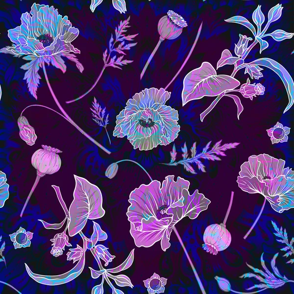 Modèle sans couture, fond avec miraculeux, plantes hallucinogènes — Image vectorielle