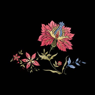 Fantezi çiçekleri retro, vintage, jacobean nakış tarzı.