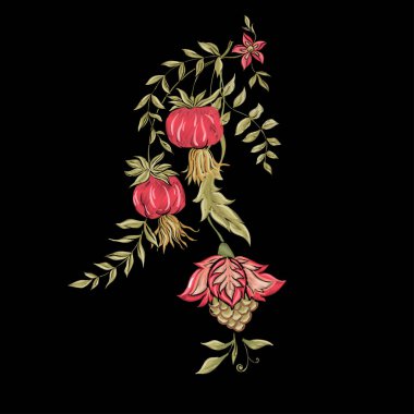 Fantezi çiçekleri retro, vintage, jacobean nakış tarzı.
