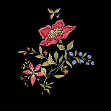 Fantezi çiçekleri retro, vintage, jacobean nakış tarzı.