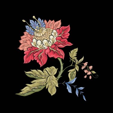 Fantezi çiçekleri retro, vintage, jacobean nakış tarzı.