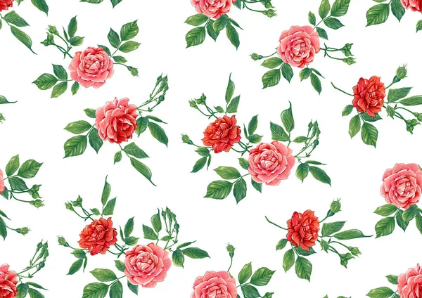 Seamless pattern with red roses flowers — Stock Vector