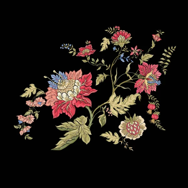 Fantezi çiçekleri retro, vintage, jacobean nakış tarzı.
