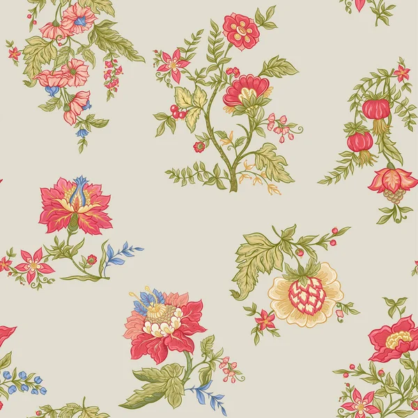 Naadloos patroon met gestileerde sierbloemen in retro, vintage stijl. — Stockvector