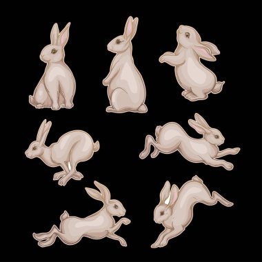 Set of seven cute hares, rabbits.