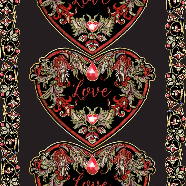 Вышитый пластырь любви в форме сердца — стоковый вектор
