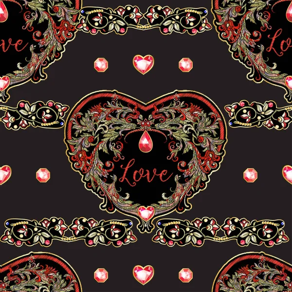 Patch amour brodé en forme de coeur — Image vectorielle