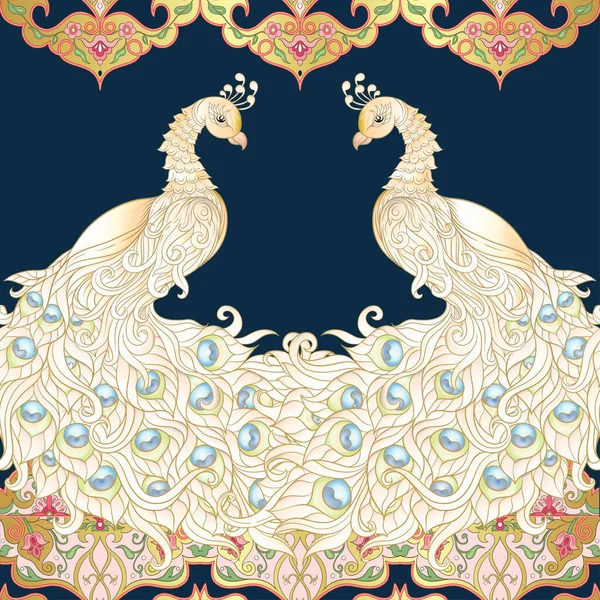 Peacock πουλί αδιάλειπτη μοτίβο, φόντο. — Διανυσματικό Αρχείο