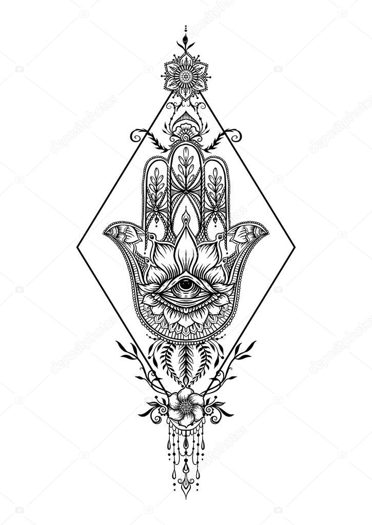 Ornate hand drawn hamsa.