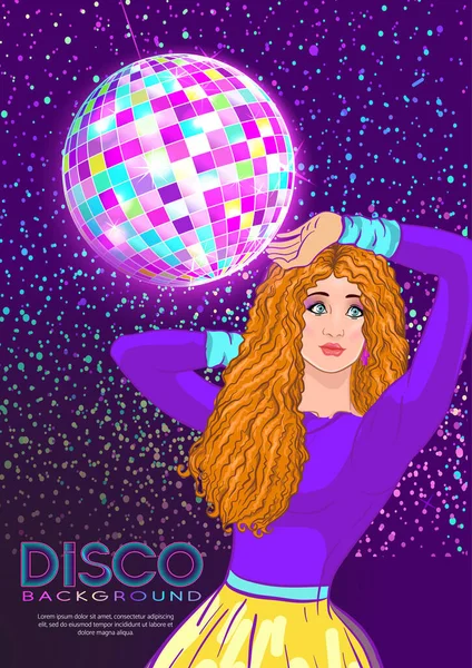 Disco time Party design template with fashion girl