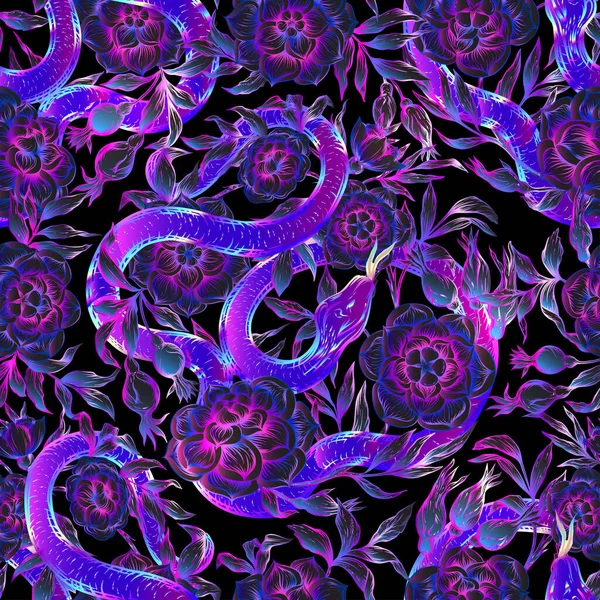Rosen und Schlangen. nahtloses Muster, Hintergrund. — Stockvektor
