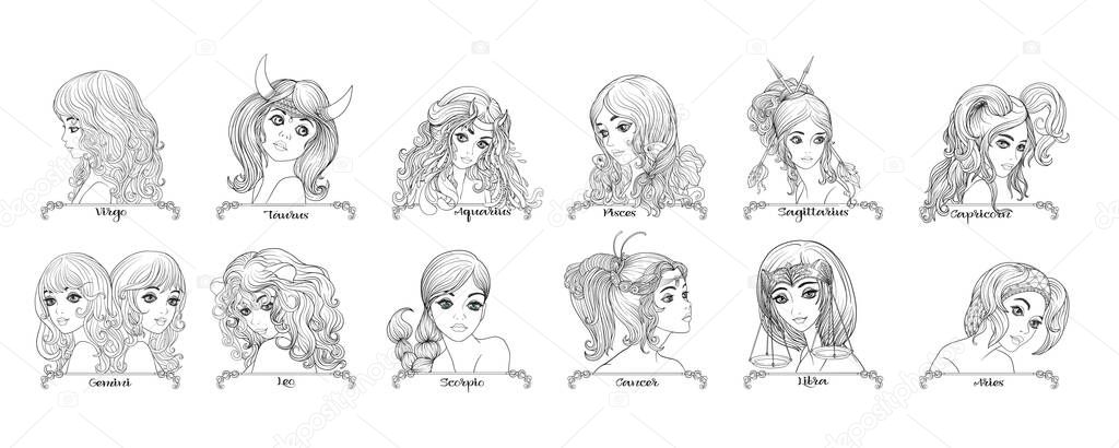 All twelve zodiac signs like beautiful girls
