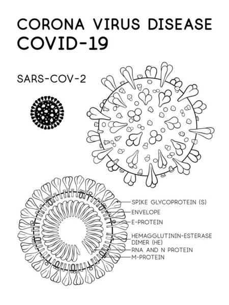 Choroba Corona wirus covid-19, sars-cov-2 model komórek — Wektor stockowy