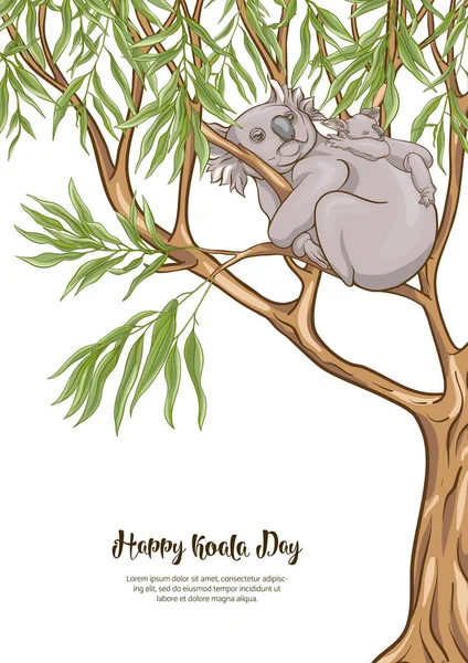 Koala och eukalyptus. Klipp konst, mall design — Stock vektor
