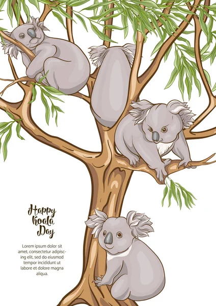 Koala y eucalipto. Clip art, diseño de plantilla — Vector de stock