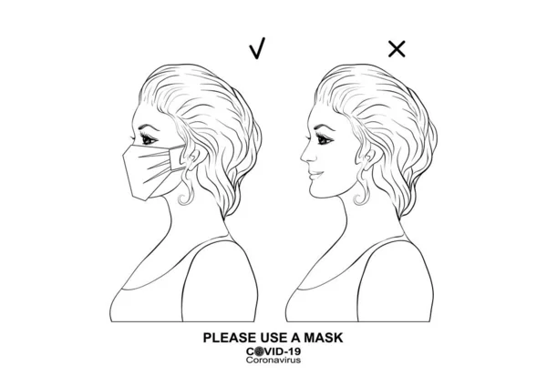 Portrait de femme sans et avec masque facial — Image vectorielle