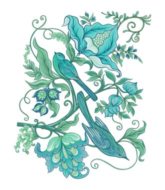 Fantezi çiçekleri retro, vintage, jacobean nakış tarzı.