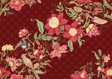 Fantezi çiçekleri retro, vintage, jacobean nakış tarzı.