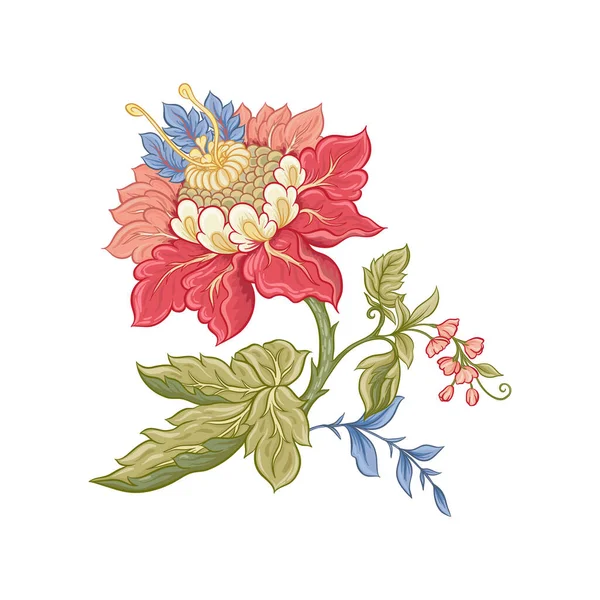 Fantasie bloemen in retro, vintage, jacobese borduurstijl — Stockvector