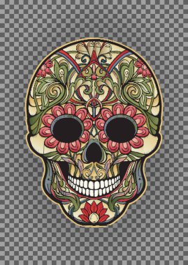 Çiçek desenli insan kafatasıyla işlenmiş bir yama.