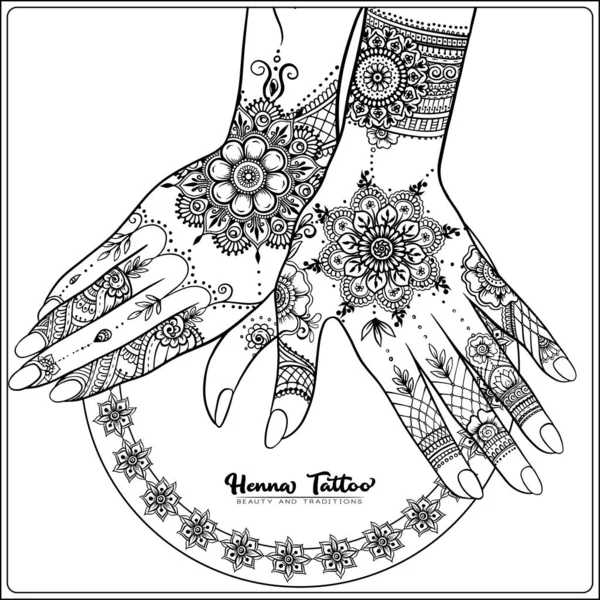手部有印度传统的指甲花纹身. — 图库矢量图片