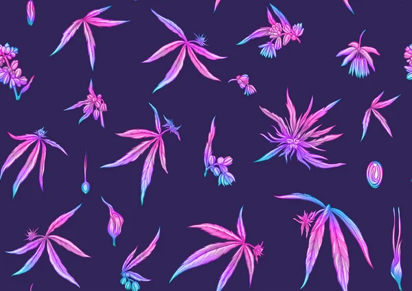 Cáñamo, Cannabis patrón sin costura, fondo . — Vector de stock