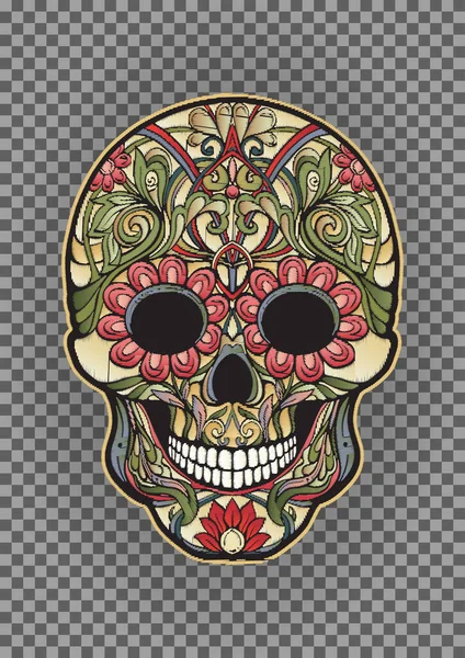 Patch brodé avec motif floral crâne humain — Image vectorielle