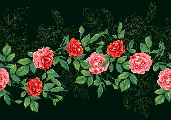 Modello senza cuciture con fiori di rose rosse — Vettoriale Stock