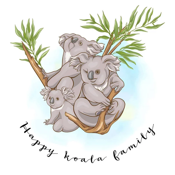 Feliz familia koala. Clip art, diseño de plantilla — Vector de stock