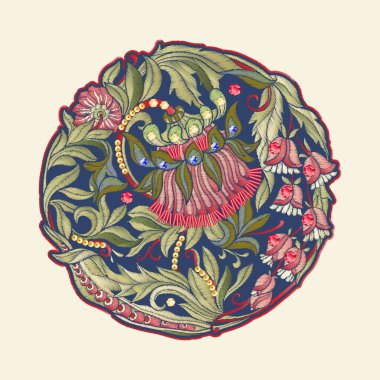 Fantezi çiçekleri retro, vintage, jacobean nakış tarzı.