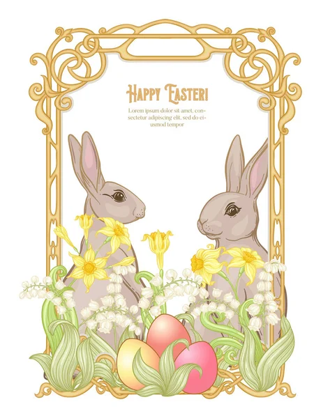 Glad påsk Mall vykort, affisch med hare, — Stock vektor