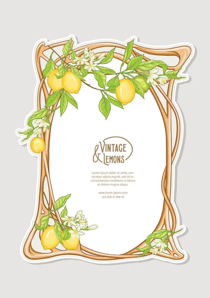 Frame in art nouveau style with lemon — Stock Vector