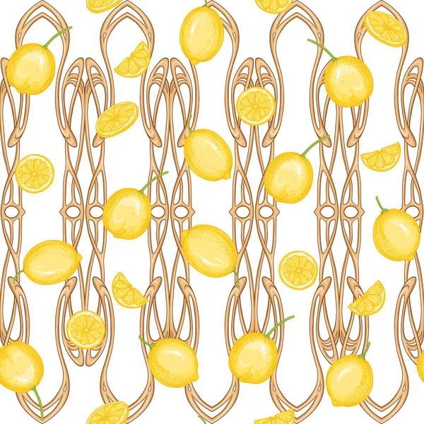 Branche de citronnier avec motif sans couture citrons — Image vectorielle