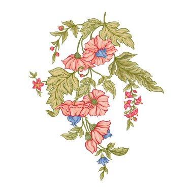 Fantezi çiçekleri retro, vintage, jacobean nakış tarzı