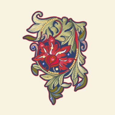 Fantezi çiçekleri retro, vintage, jacobean nakış tarzı.