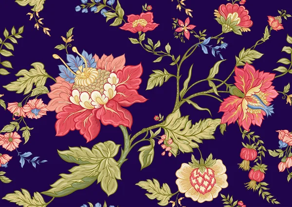 Бесшовный узор со стилизованными декоративными цветами в ретро, винтажном стиле. — стоковый вектор
